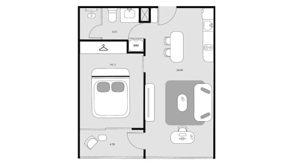 Condominium floor plan, 1 bedroom in Essence No. 11023 (2D)
