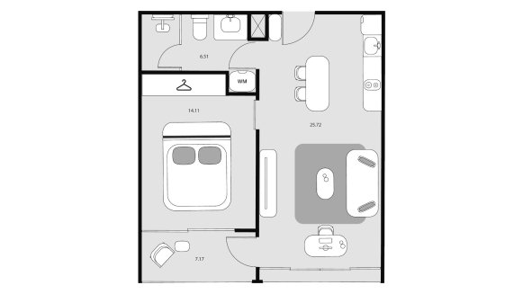 Condominium floor plan, 1 bedroom in Essence No. 11024 (2D)