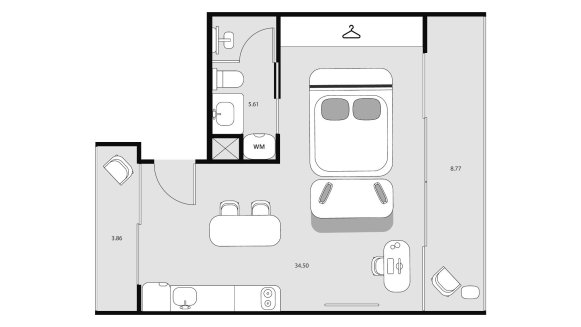 Property floor plan, 1 bedroom in Essence No. 11021 (2D)