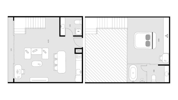 Duplex floor plan, 1 bedroom in Essence No. 11027 (2D)